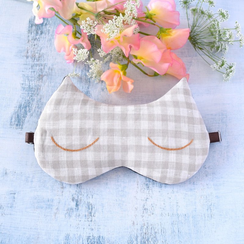 招梦猫 /gray beige/眼罩/睡眠/旅游/度假 - 眼罩 - 棉．麻 卡其色