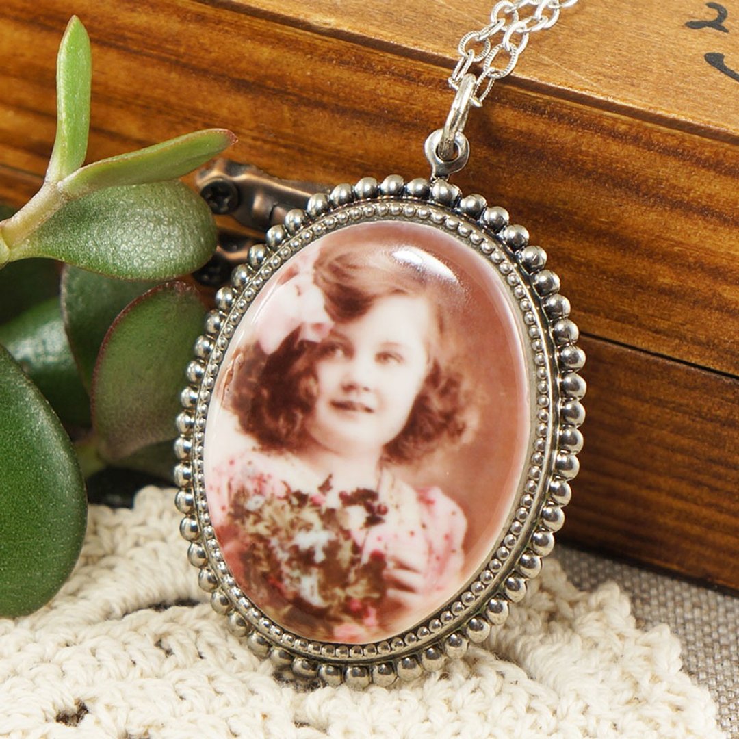 Pink Brown Porcelain Cameo Necklace Girl Photo Portrait Pendant Necklace Jewelry - 项链 - 瓷 粉红色