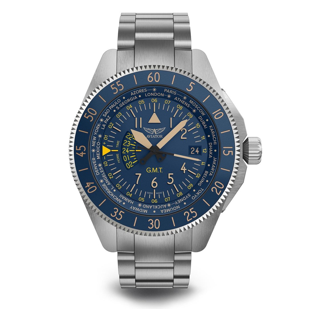 AIRACOBRA GMT 飞行员腕表 - 男表/中性表 - 不锈钢 银色