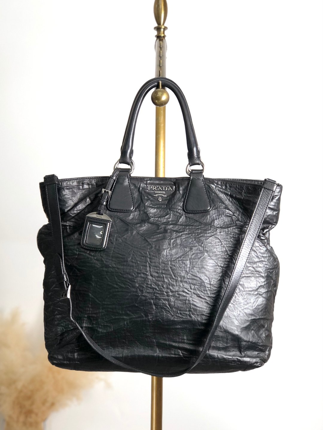 【日本直送 名牌中古包】PRADA 普拉达 手提包 黑色 Logo 皮革 2WAY vintage 古着 ctcsm5 - 手提包/手提袋 - 真皮 黑色