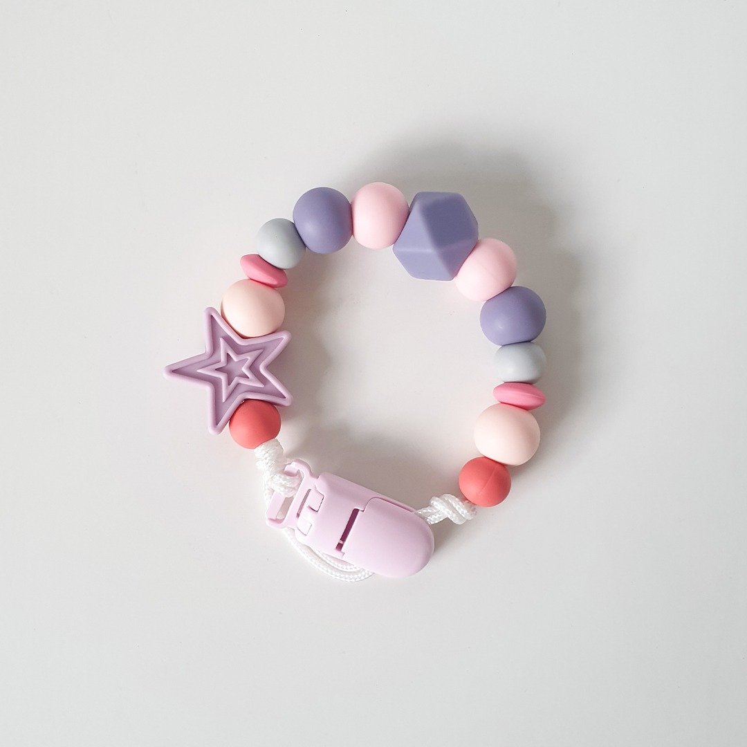 紫粉色 星星 奶嘴链夹 / 定制化奶嘴链 可套香草奶嘴 - 玩具/玩偶 - 其他材质 