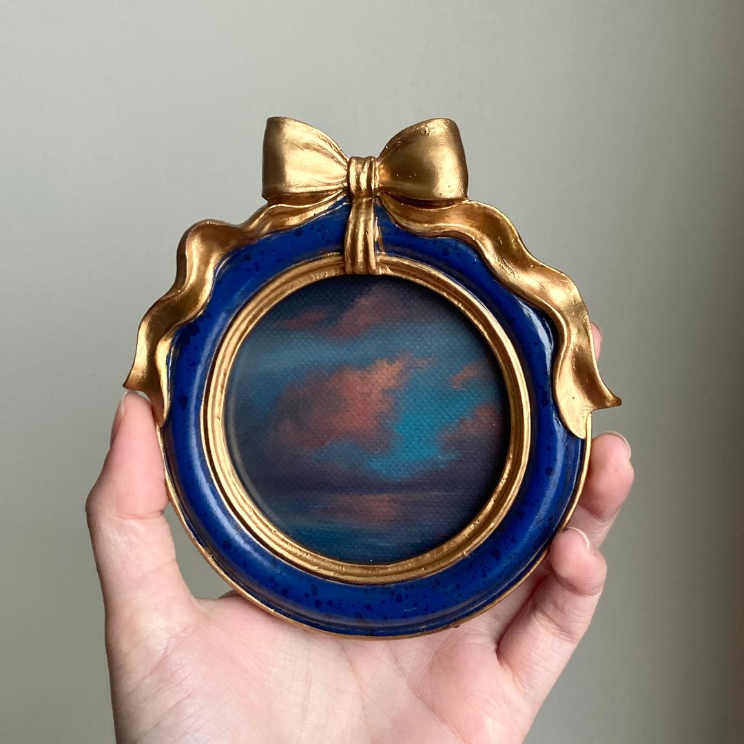 日落油画 Original Framed Peaceful Artwork Round Art Clouds Sky 油画日落画 - 墙贴/壁贴 - 棉 粉红色