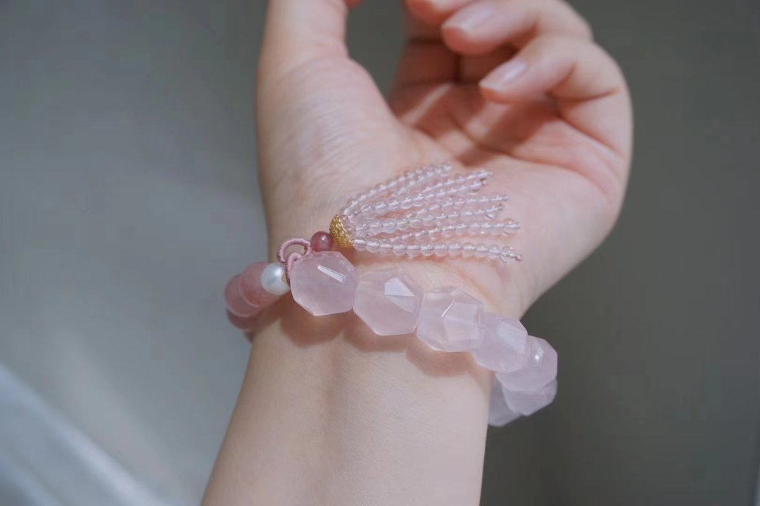 原矿果冻粉晶。生命灵数8 - 手链/手环 - 宝石 