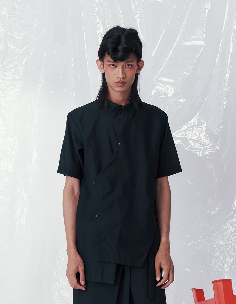 解构厨师服多层次衬衫 - 男装衬衫 - 聚酯纤维 黑色