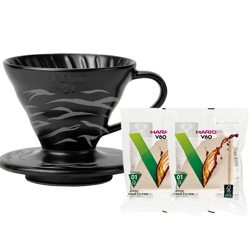 HARIO V60虎纹滤杯-黑 附滤纸2包/VDC-01-BDR-EX - 咖啡壶/周边 - 陶 黑色