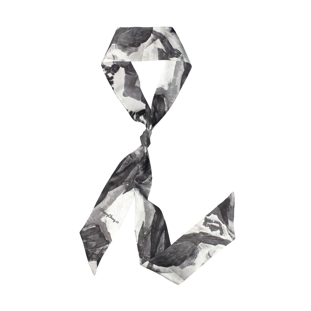 双成记  All About Balance雪山印花真丝缎面窄丝巾skinny scarf - 丝巾 - 丝．绢 灰色