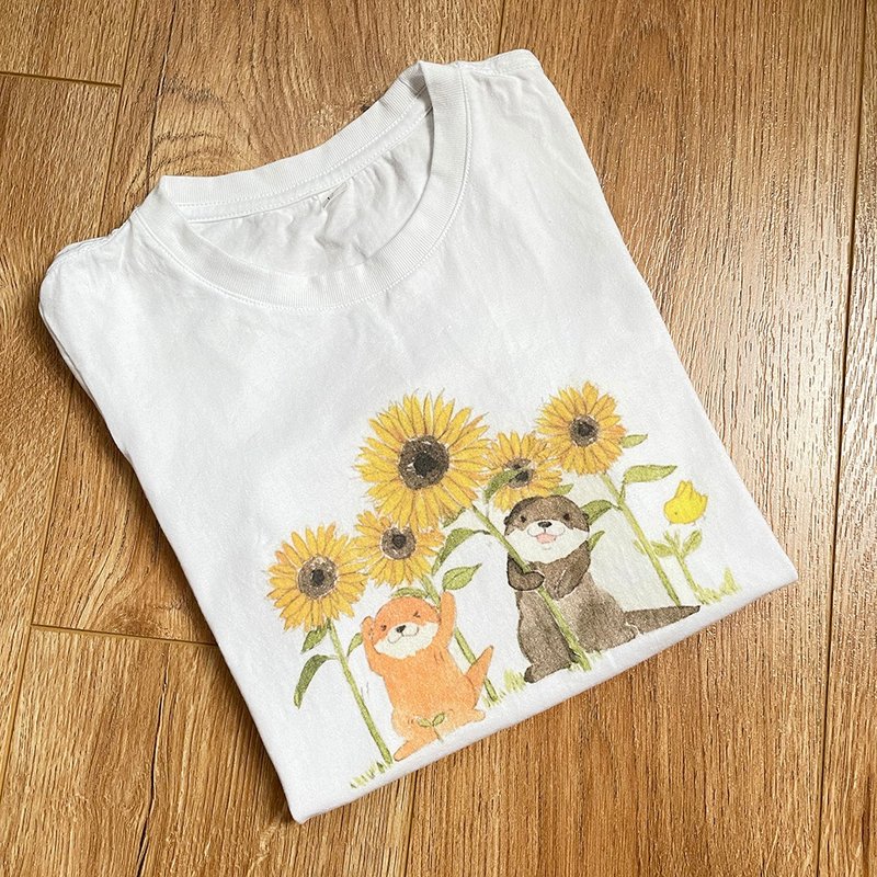 可爱水獭与向日葵原创儿童T恤插画童装TEE - 其他 - 棉．麻 