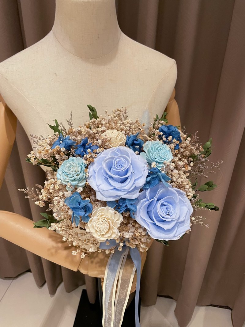 夏日蔚蓝永生捧花 新娘捧花 结婚捧花 登记捧花 手绑花 伴娘捧花 - 干燥花/捧花 - 植物．花 蓝色