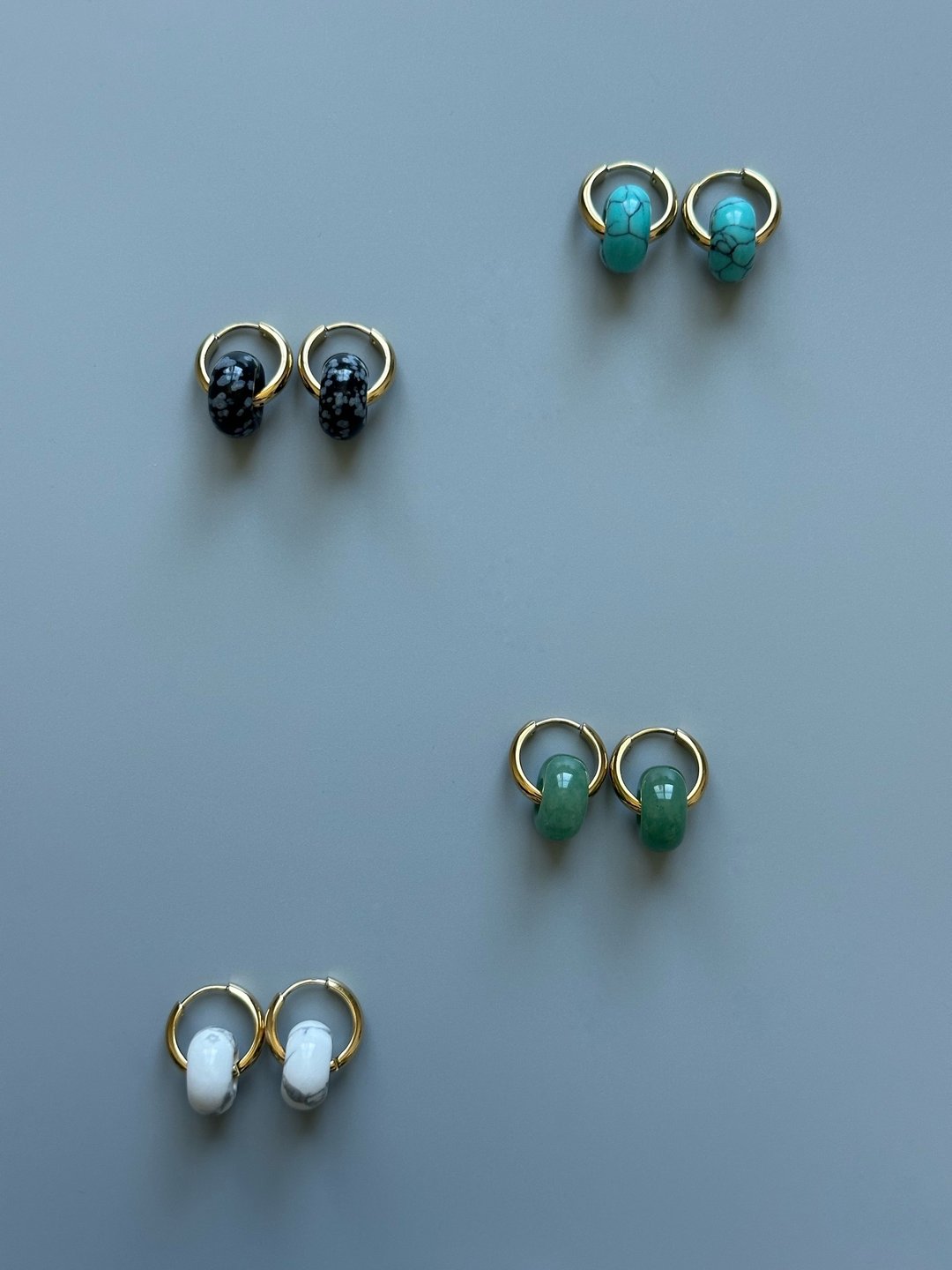 CHUNKY STONE HOOP EARRINGS - 耳环/耳夹 - 不锈钢 多色
