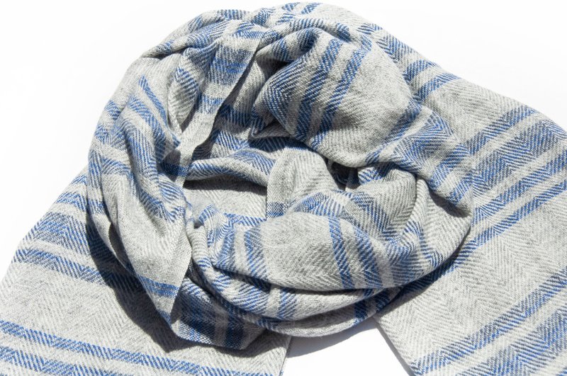 喀什米尔Cashmere 针织围巾 纯羊毛围巾 手织围巾 编织围巾-法国 - 围巾/披肩 - 羊毛 蓝色