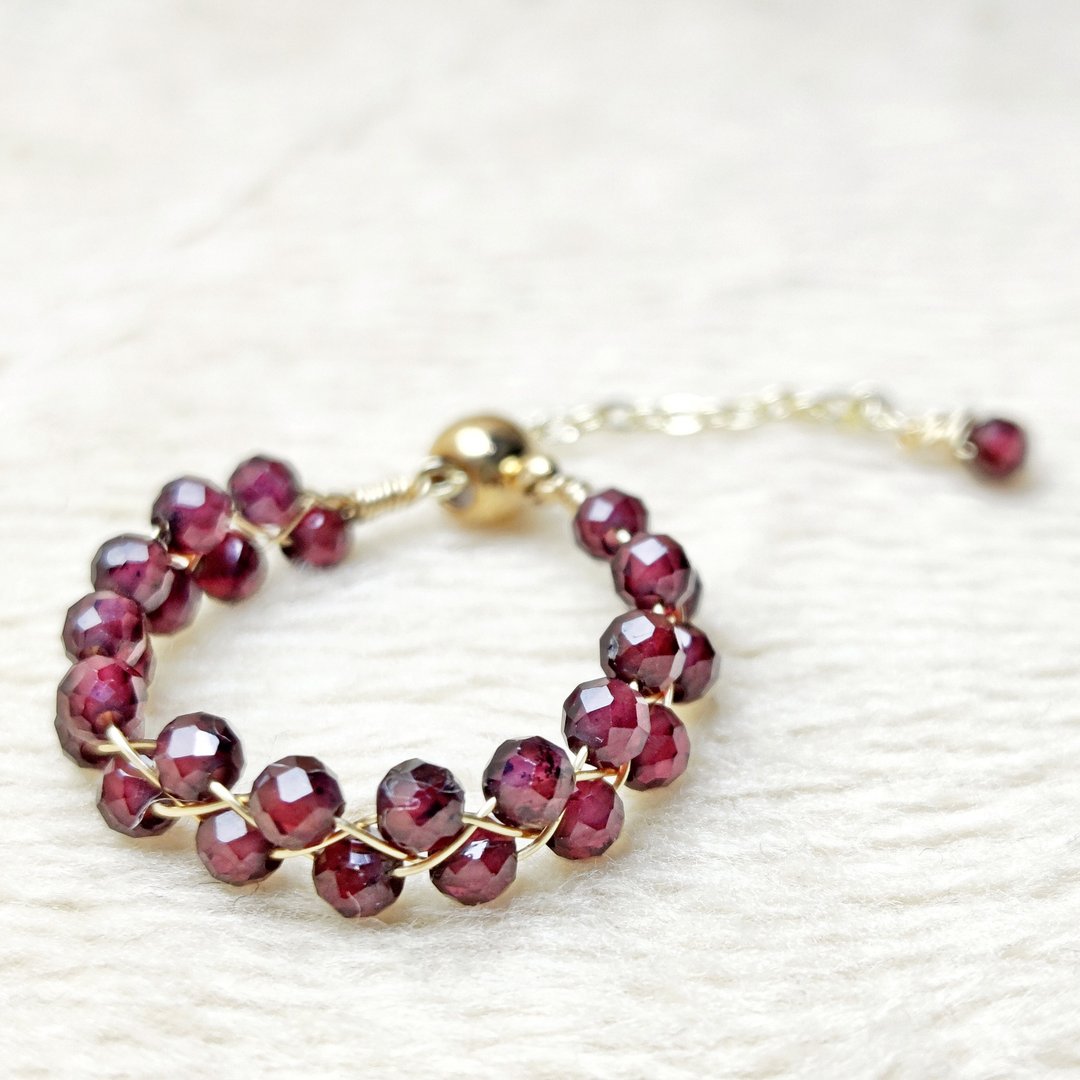 【设计款】14K金石榴石戒指 14K Gold Garnet Ring - 戒指 - 水晶 