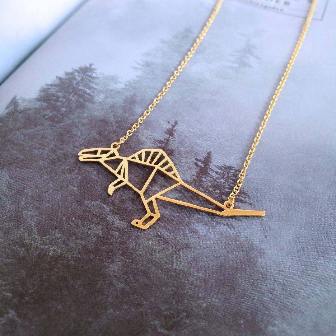 Spinosaurus, Origami Dinosaur Necklace, Dinosaur Birthday Gift - 项链 - 铜/黄铜 金色