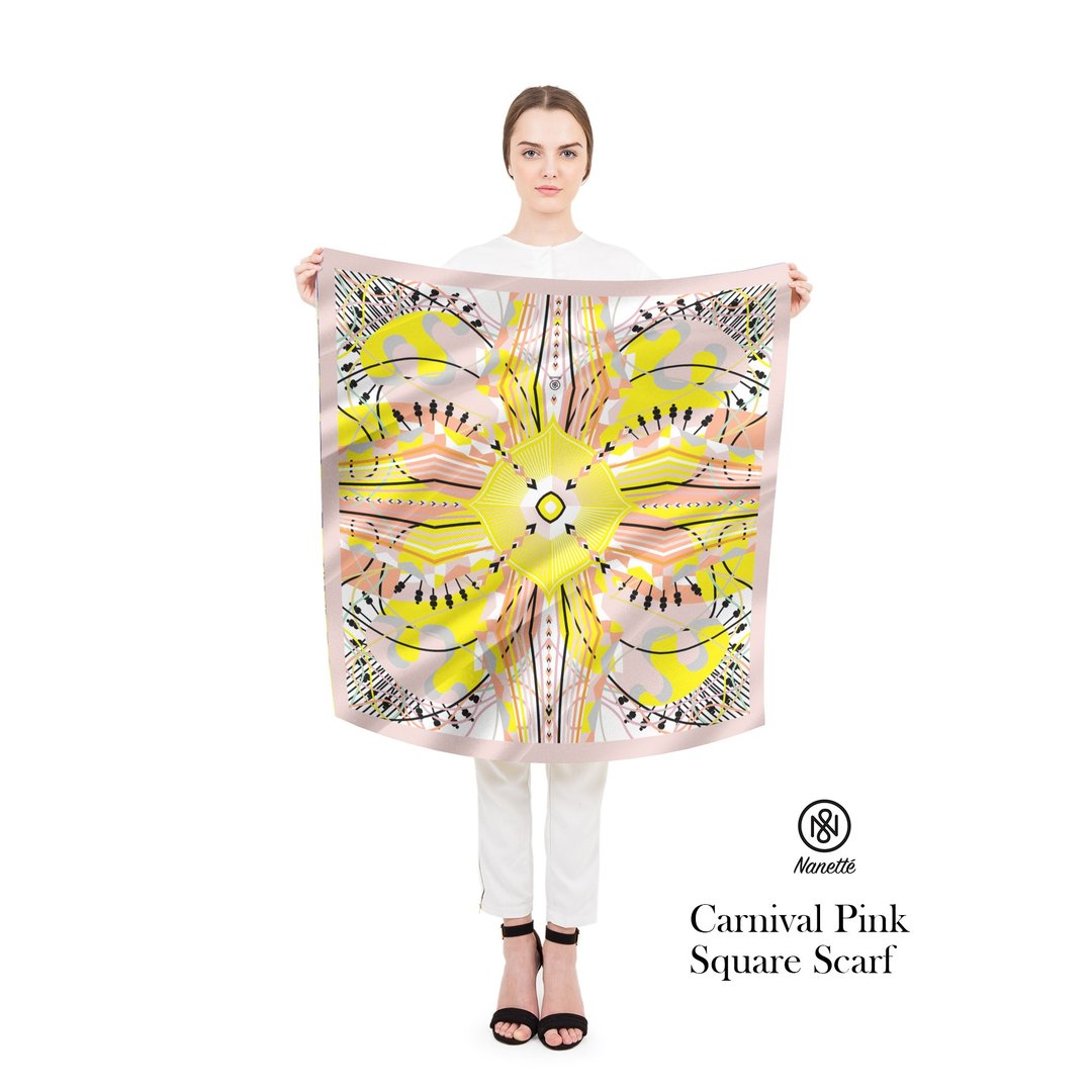 Carnival Pink Square Scarf (Personalized name) - 丝巾 - 丝．绢 多色
