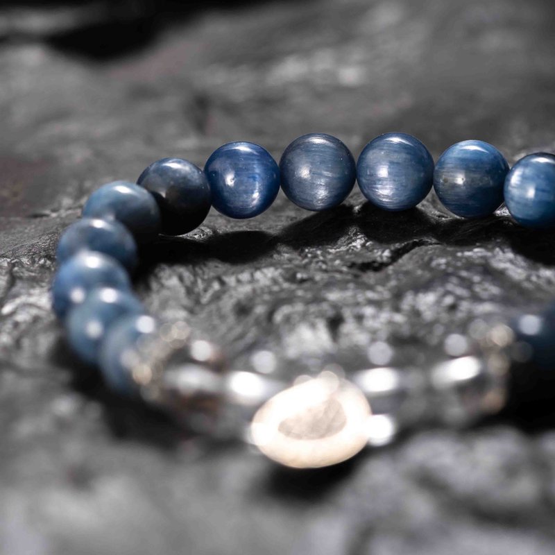 蓝晶石白水晶十字金刚杵925纯银手链 - 手链/手环 - 水晶 蓝色