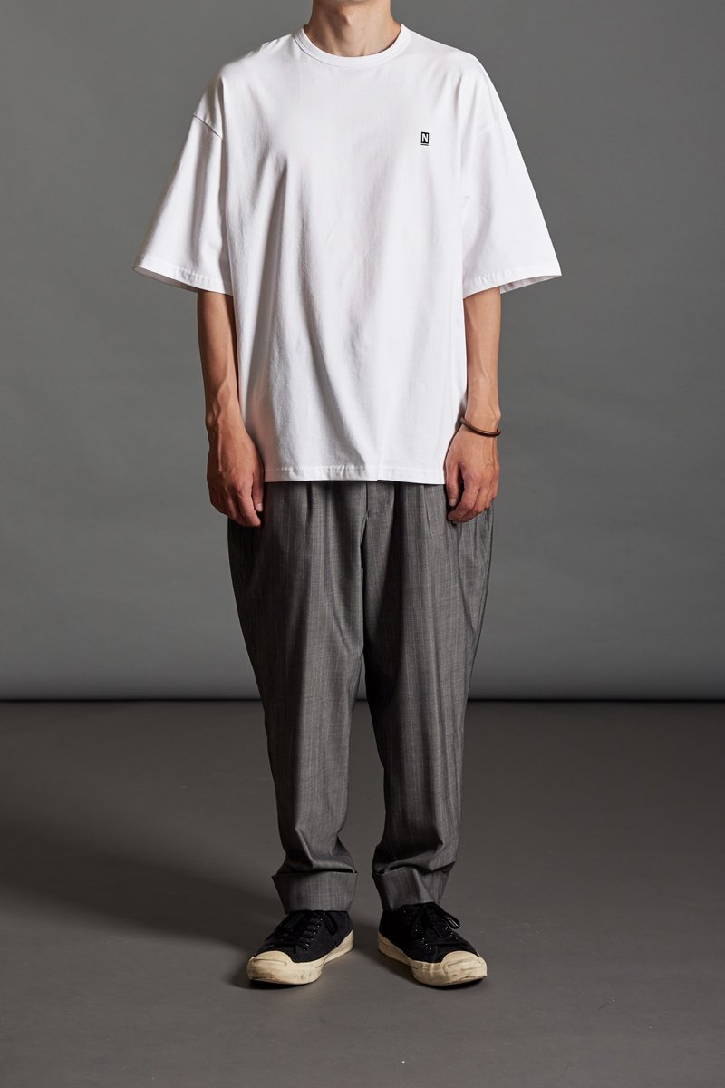 宽版重磅图案白色短TEE - 男装上衣/T 恤 - 棉．麻 白色