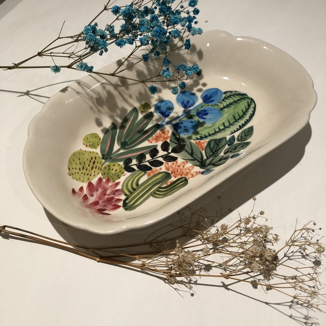 植感系列 陶瓷 纯手工绘制餐盘 台湾制造 仅有一件 - 餐桌/书桌 - 瓷 多色