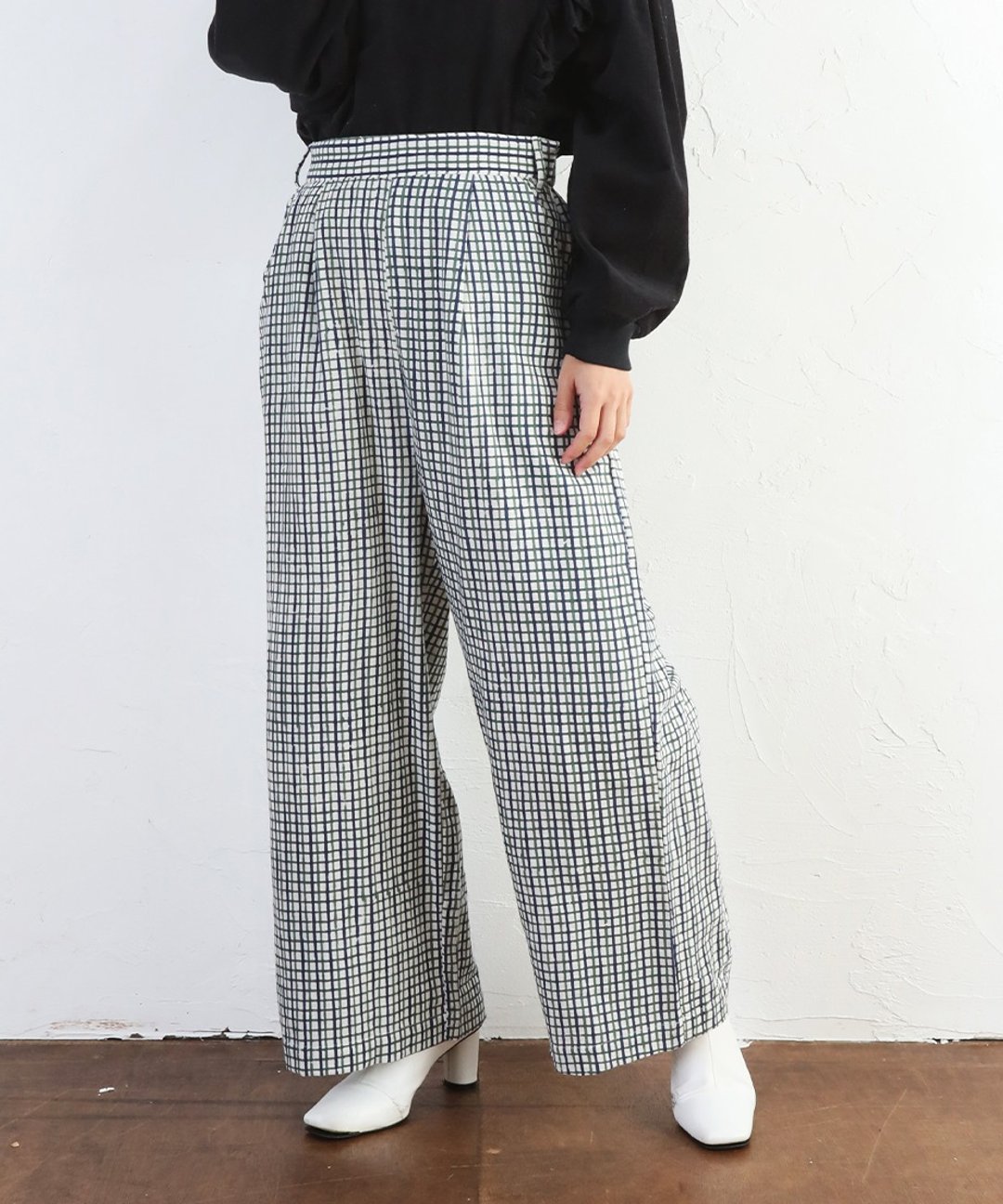 Stripe check caddy pants - 女装长裤 - 棉．麻 绿色