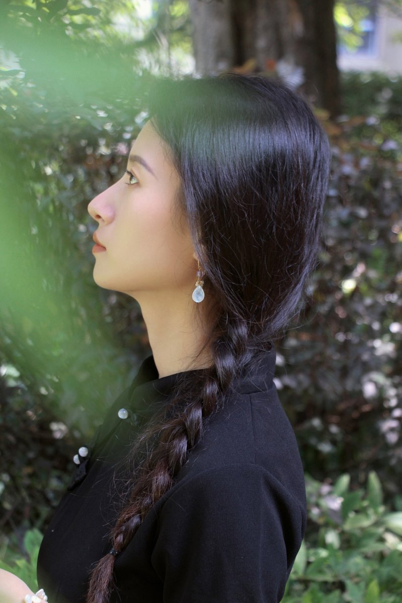 月光石套装 14kgf 天然大颗粒水滴月光石耳环项链 - 项链 - 宝石 透明