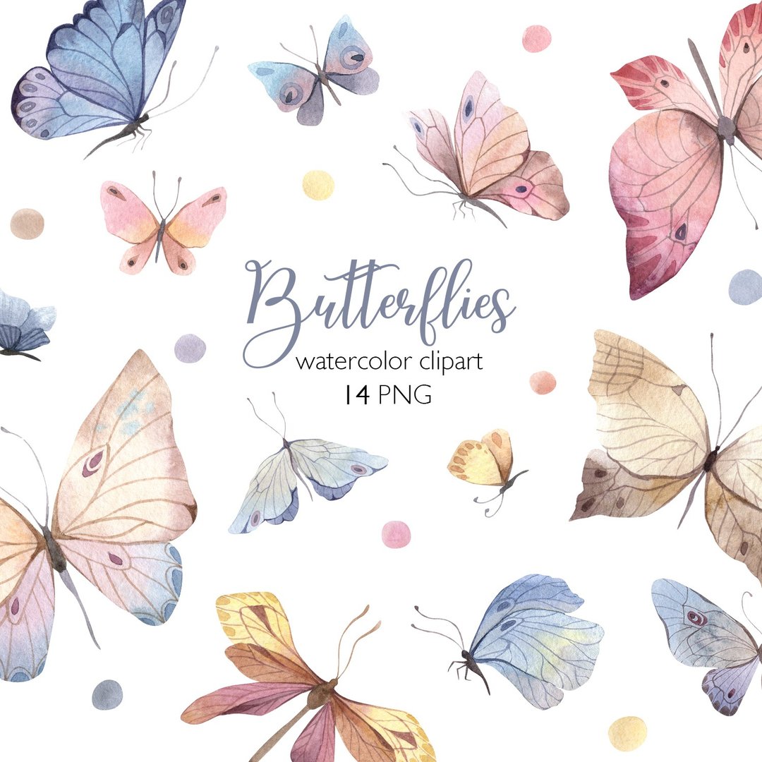 Hand painted watercolor set of Pastel Butterflies and Moths, Digital files PNG - 插画/绘画/写字 - 其他材质 