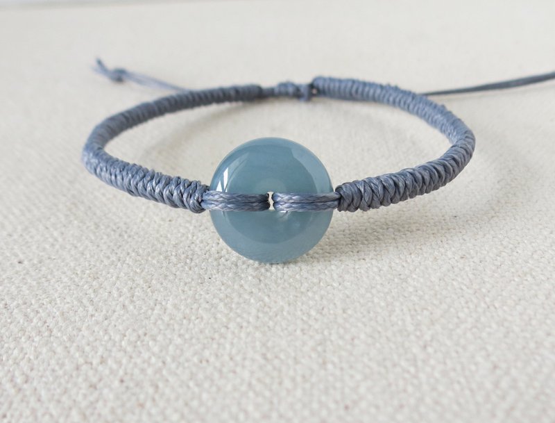 【金刚结】本命年【岁岁平安】冰蓝水雪花棉翡翠韩国蜡线手链Gd07 - 手链/手环 - 宝石 多色