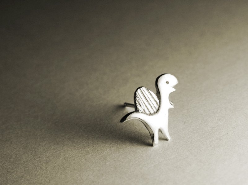 恐龙造型纯银耳环(单支/一对) - 耳环/耳夹 - 其他金属 银色