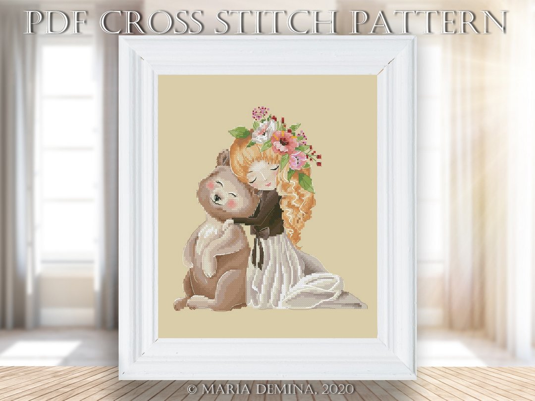 The Girl And Baby Bear PDF cross stitch pattern 动物 女孩 十字绣 - 手工艺教程/工具书 - 其他材质 