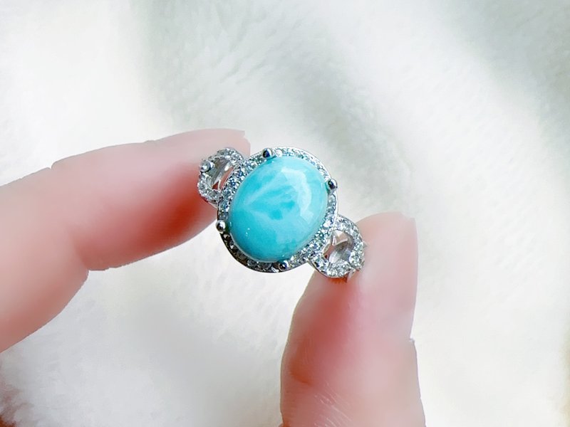 拉利玛 海纹石 纯银戒指 奢华时尚 清新色泽 - 戒指 - 纯银 蓝色