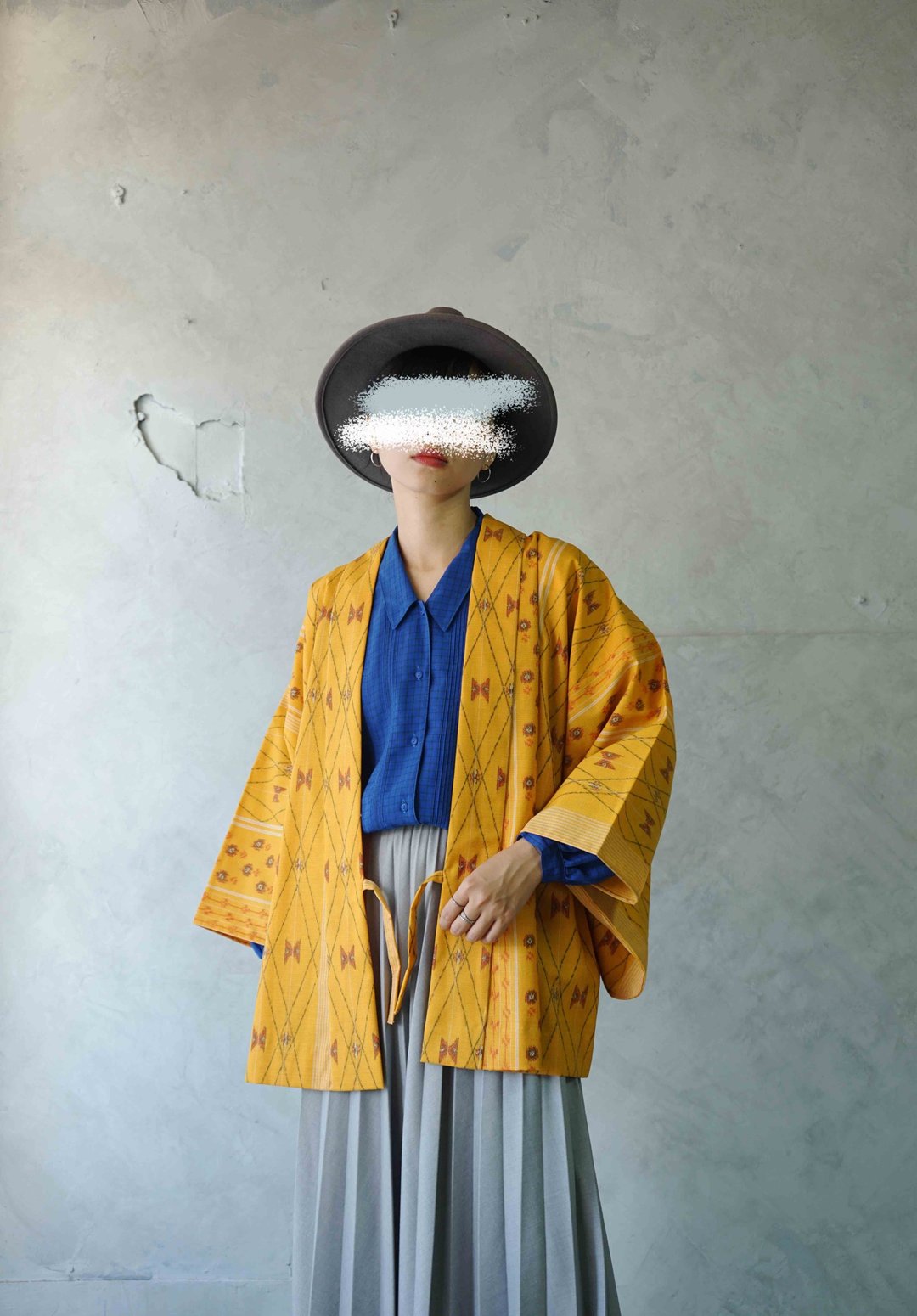 寻宝古着-日本传统图纹芥黄交叉绑带和服罩衫 - 女装休闲/机能外套 - 羊毛 黄色