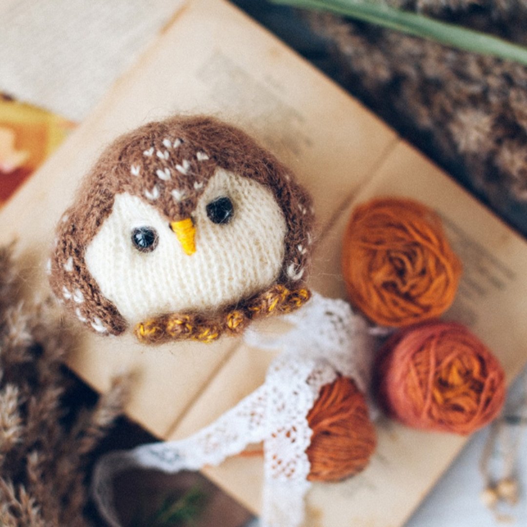 Pattern Little Barn owl knitting. Knitted woodland owl step-by-step tutorial. - 手工艺教程/工具书 - 其他材质 