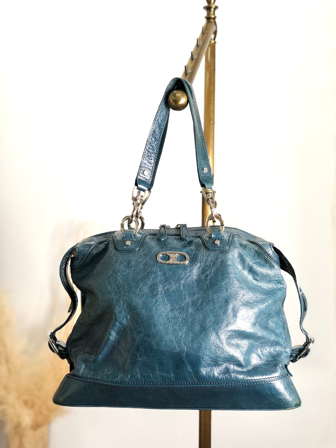 【日本直送，名牌二手包装】CELINE 手提包蓝绿Blason 皮革 Vintage Old pnfh7c - 手提包/手提袋 - 真皮 绿色
