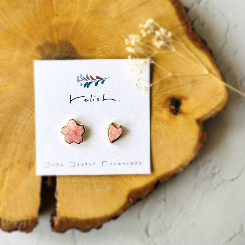 樱花 春季 金继 耳环 耳夹 无耳洞耳饰 樱花 福物 仪式 入学式 毕业式 入园式 卒园式 春季耳环 春季耳饰 花朵 花 礼物 粉色 预 - 耳环/耳夹 - 陶 粉红色