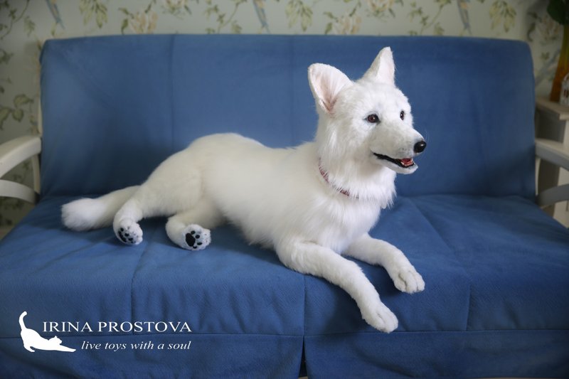 White Swiss Shepherd realistic plush toy - 玩偶/公仔 - 其他材质 白色