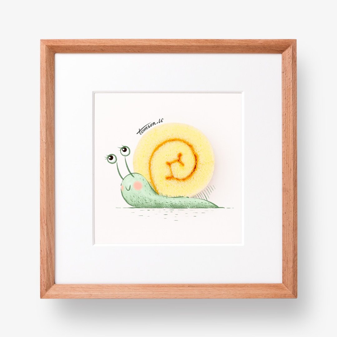 蜗牛卷 | 原创插画 以食为家的蜗牛 装饰画 艺术微喷 可爱卡通 - 海报/装饰画/版画 - 木头 