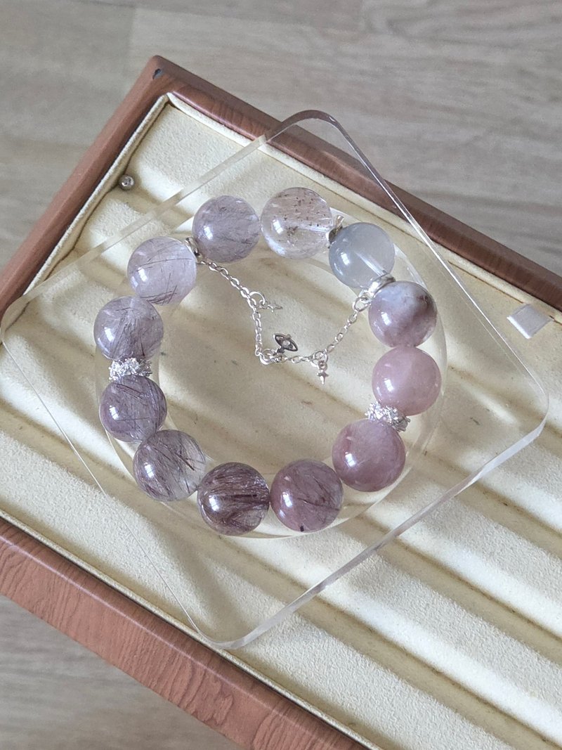 精品级别稀有紫钢丝紫兔毛 蓝幽灵 大咪 15-17mm 水晶手串 桃花爱情 - 手链/手环 - 水晶 紫色