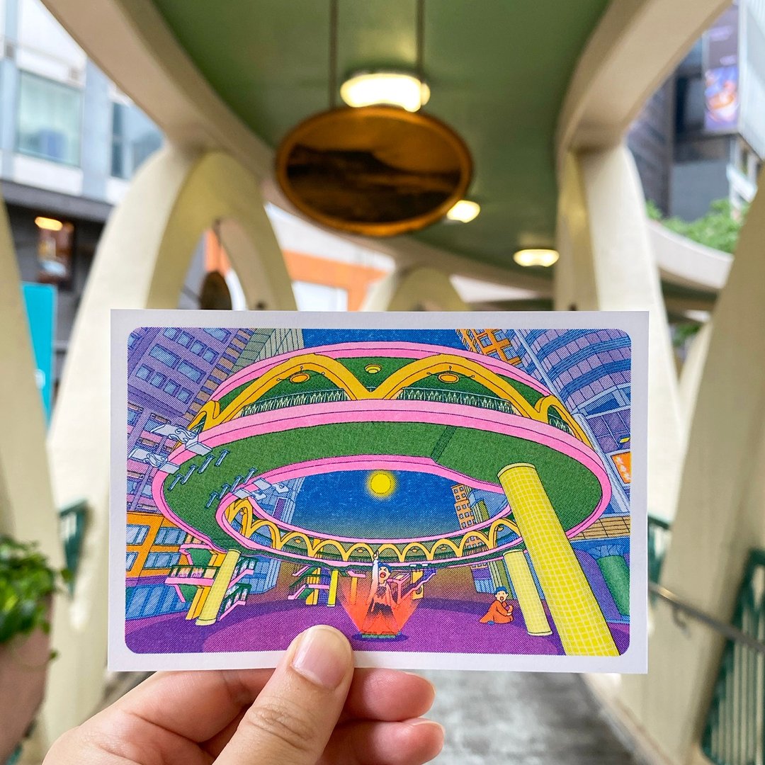 铜锣湾天桥 (Risograph Postcard) - 卡片/明信片 - 纸 多色