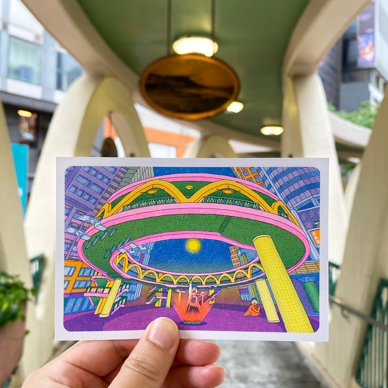 铜锣湾天桥 (Risograph Postcard) - 卡片/明信片 - 纸 多色