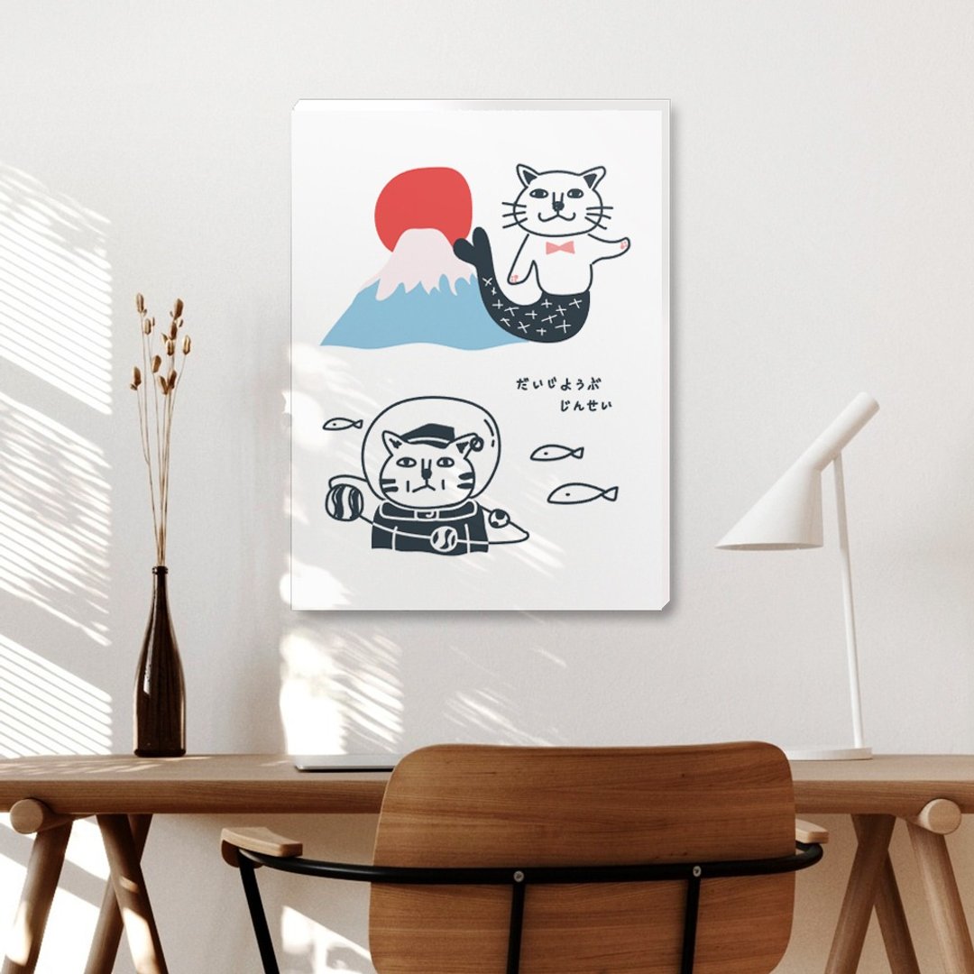 富士山 猫 无框画 挂画 - 海报/装饰画/版画 - 木头 白色