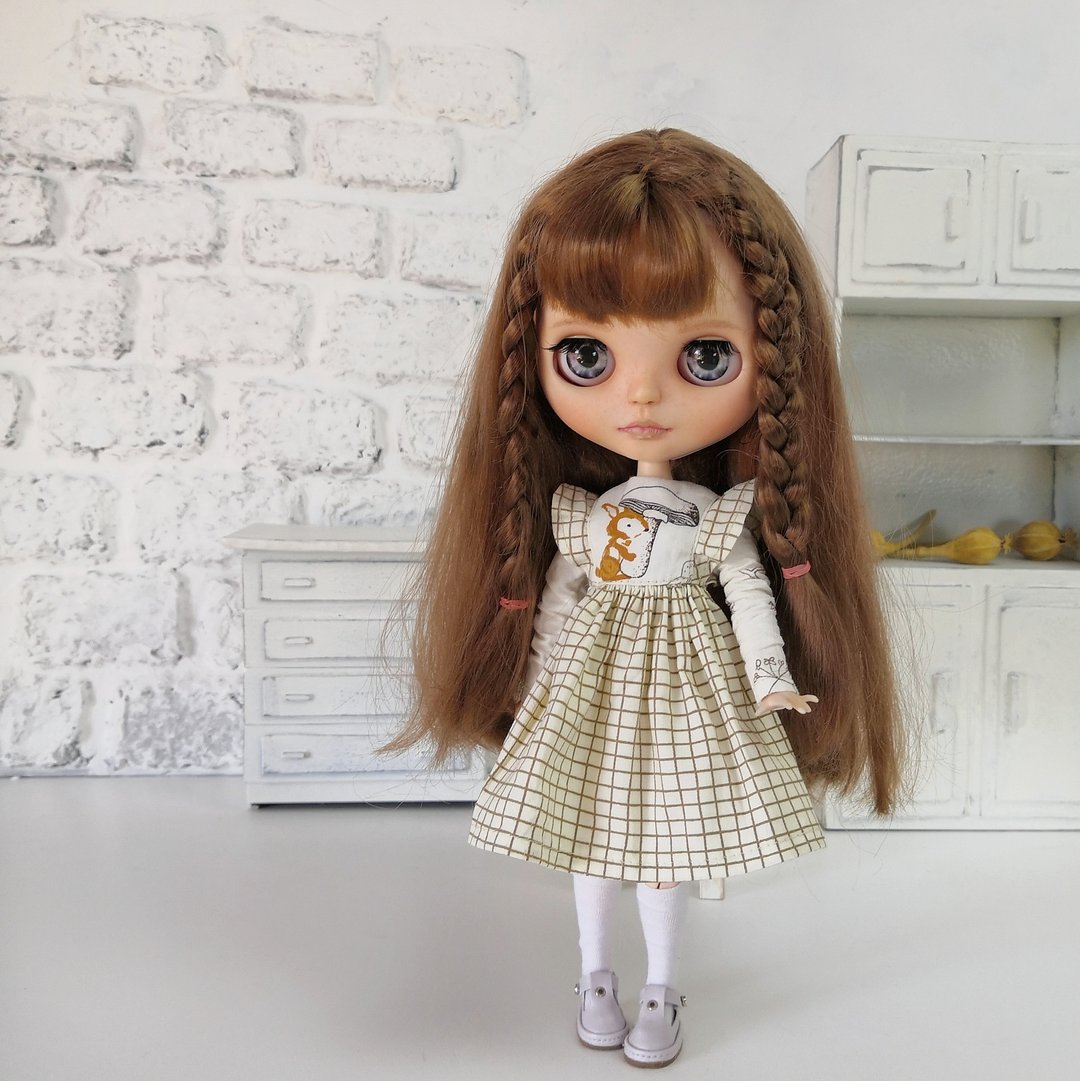 Beige dress for Blythe doll , Clothes Blythe doll, Outfit Blythe doll - 玩偶/公仔 - 棉 