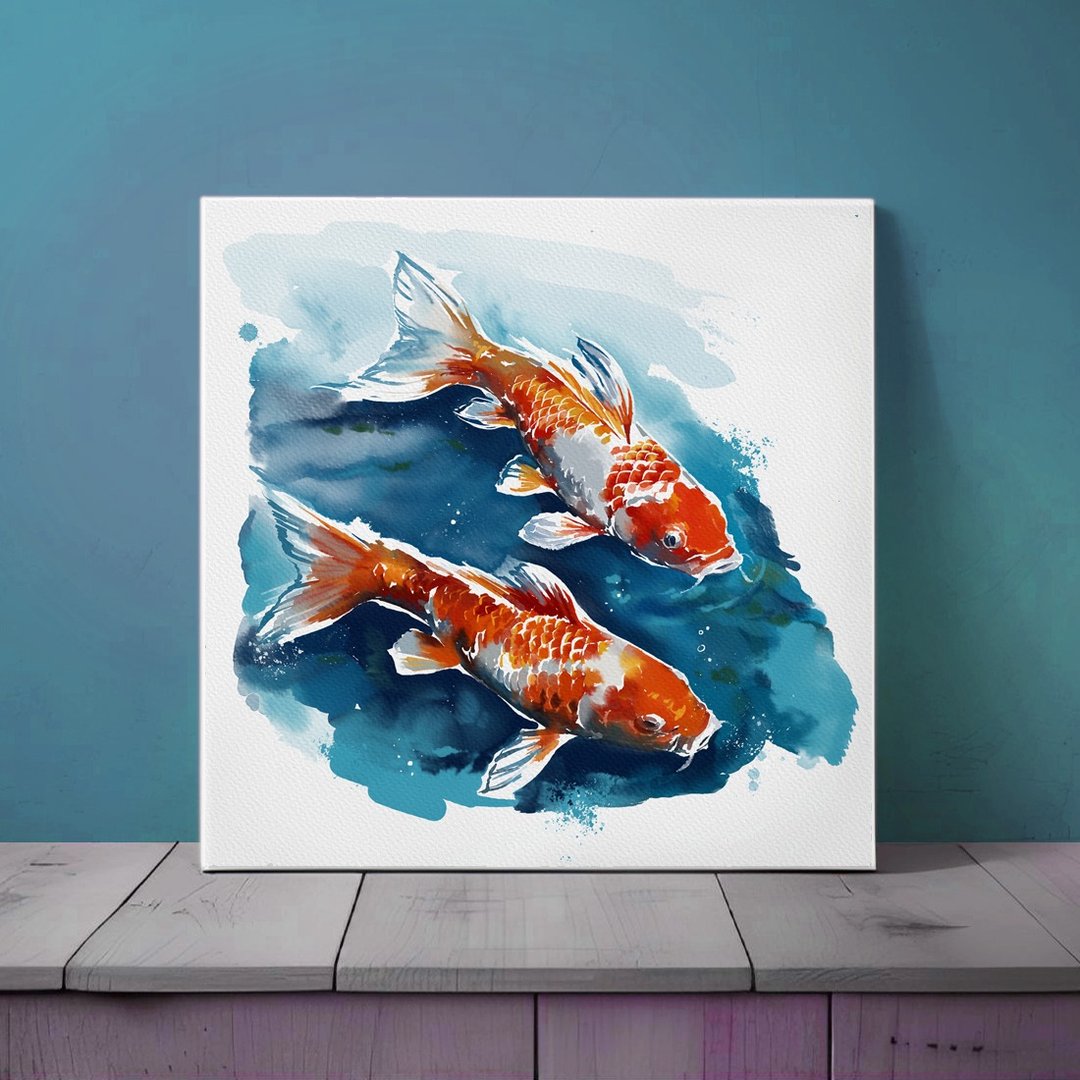 水彩锦鲤印刷品 现代墙面艺术 适用于客厅或卧室简约壁画 - 墙贴/壁贴 - 纸 多色