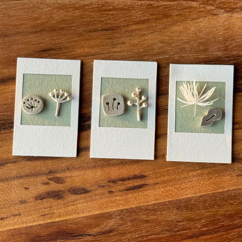 蒲公英花语耳环 花、叶与种子 不对称设计 925纯银 - 耳环/耳夹 - 纯银 银色