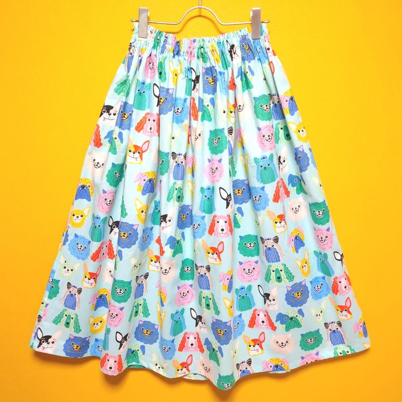 CUTE DOGS 裙子 浅蓝色 美国棉 100%纯棉 日本制 进口布料 长裙 狗狗 dog 均码 - 裙子 - 棉．麻 蓝色