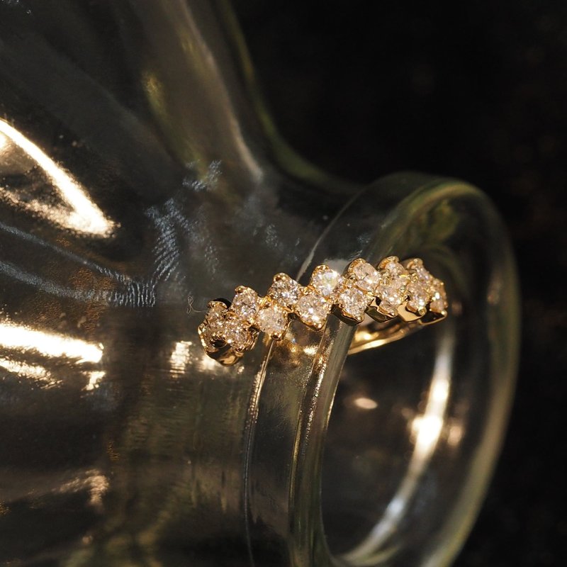 18K金钻石拼图耳夹 18K Gold Diamond Puzzle Ear Cuff - 耳环/耳夹 - 贵金属 