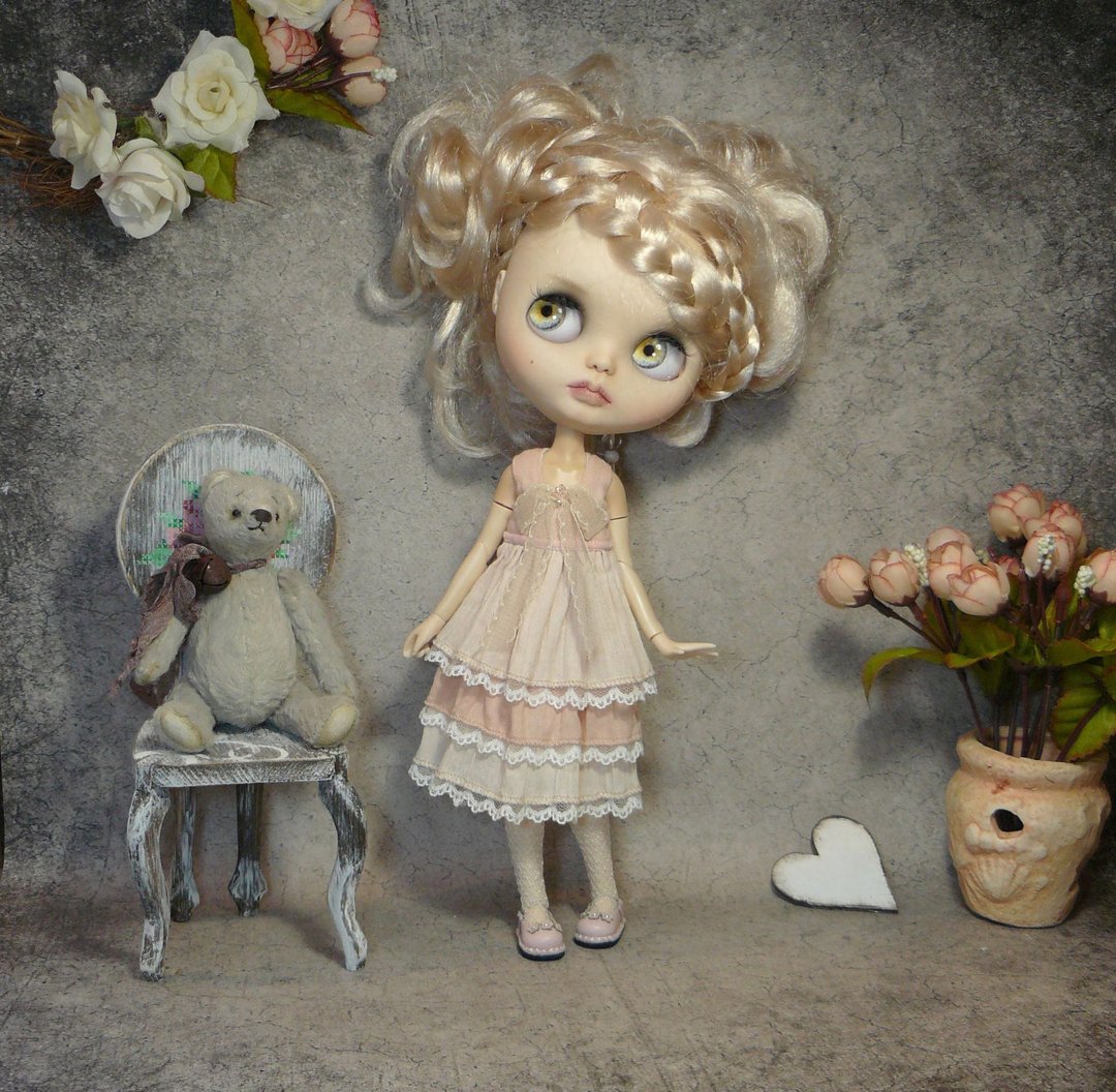 Blythe dress, Blythe white clothes, Momoko dress, Pullip doll dress - 玩具/玩偶 - 棉 白色