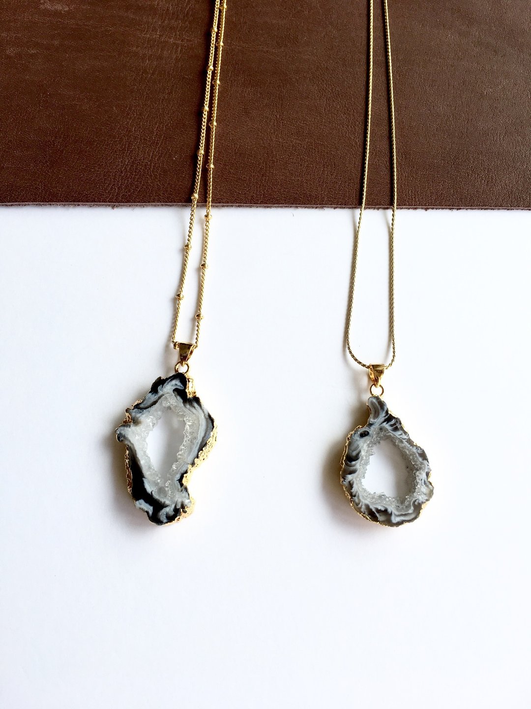 Natural Druzy Agate Long necklace - 项链 - 石头 黑色