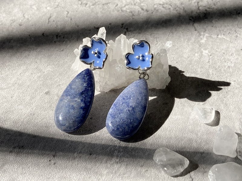 【蓝色土耳其。耳针】蓝东菱、紫露草|耳环、彩釉、手绘|单品保证 - 耳环/耳夹 - 其他材质 蓝色