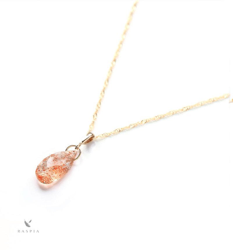 K10 Sunstone (flat drop) necklace charm ~BOURGEON~ (chain set available) - 项链 - 宝石 橘色