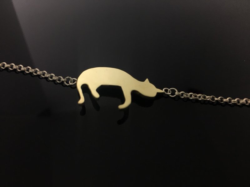 AJEOSSI【手工×定制×DIY】黄铜、红铜×敲字/猫咪手链 - 手链/手环 - 铜/黄铜 金色