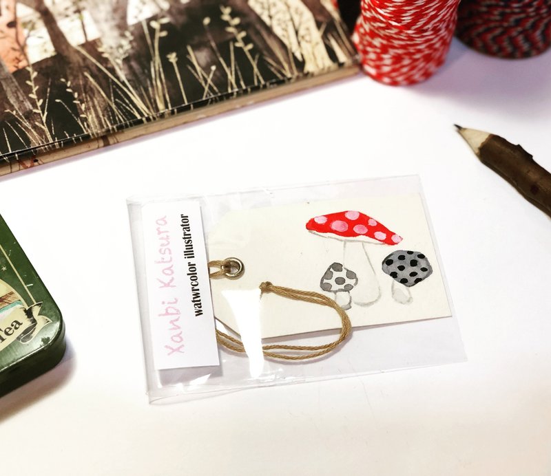 Xanbi 水彩手绘原稿手工书签/礼物卡/吊卡 (蘑菇） - 书签 - 纸 