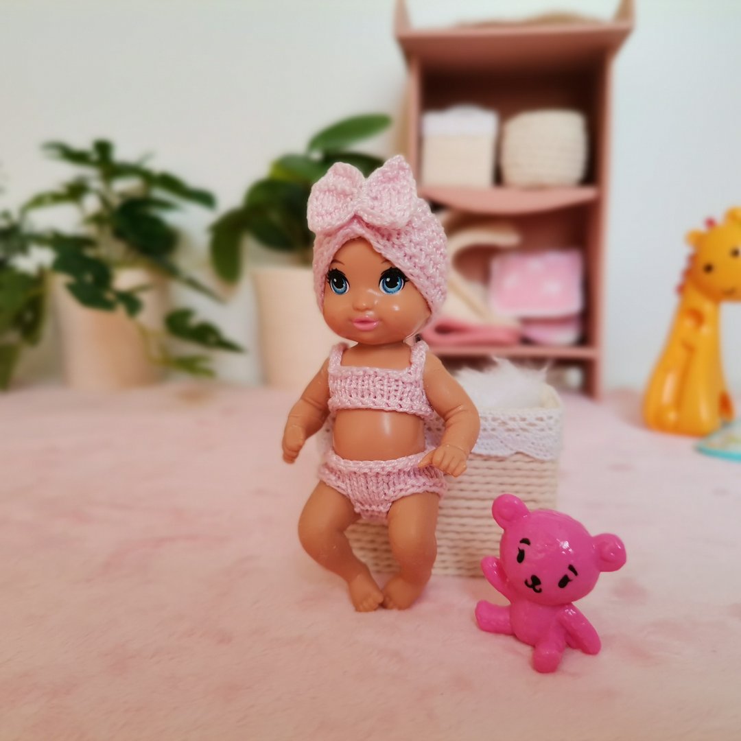 Pink swimsuit and turban for Baby Barbie - 玩具/玩偶 - 棉 粉红色