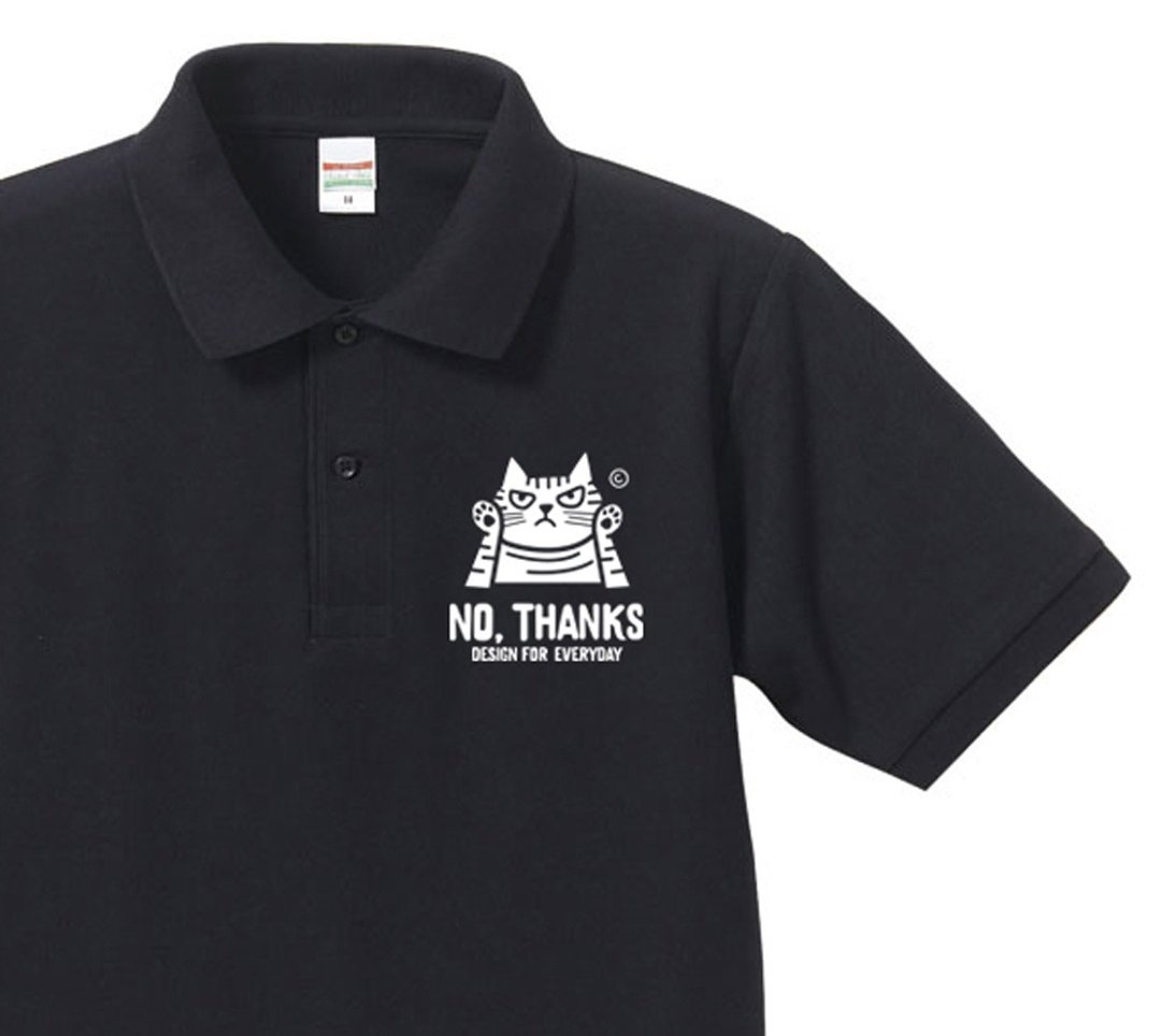 NO, THANKS ー猫咪系列ー  પ્રિન્ટ પોલો શર્ટ【订制生产】 - 男装上衣/T 恤 - 棉 黑色